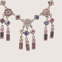 Vintage Silver Tone Multi Color Rhinestone Chandelier Necklace