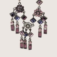 Vintage Silver Tone Multi Color Rhinestone Chandelier Necklace