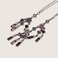 Vintage Silver Tone Multi Color Rhinestone Chandelier Necklace