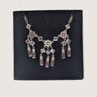 Vintage Silver Tone Multi Color Rhinestone Chandelier Necklace