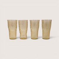 Set of four vintage Federal Glass amber tumblers in the Madrid depression glass pattern.