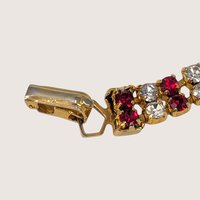 Vintage Gold Tone Red and Clear Rhinestone Bracelet