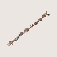 Vintage Gold Tone Enamel Starfish And Shell Link Bracelet