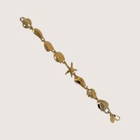 Vintage Gold Tone Enamel Starfish And Shell Link Bracelet