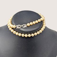 Vintage Faux Pearl Necklace With Rhinestone Clasp