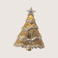 Vintage Liz Claiborne Gold Tone Christmas Tree Brooch