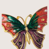 Vintage Gold Tone Enamel Butterfly Brooch
