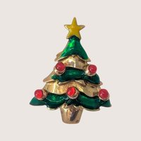 Set of 3 Vintage Gold Tone Enamel Christmas Pins