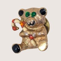 Set of 3 Vintage Gold Tone Enamel Christmas Pins