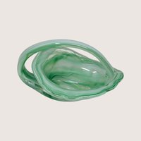 Vintage Green Art Glass Basket with Handle