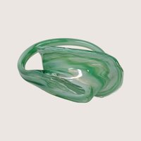 Vintage Green Art Glass Basket with Handle