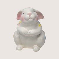 1980s Vintage Ceramic White Bunny Rabbit Floral Planter
