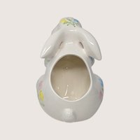 1980s Vintage Ceramic White Bunny Rabbit Floral Planter