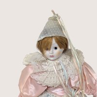 1980s Vintage Porcelain Harlequin Pierrot Doll Pair Pink Blue Satin