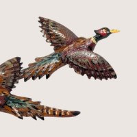 1950s Carved Wooden Pheasant Bird Screw Back Earrings