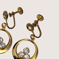 1950s Rhinestone Gold Tone Screw Back Dangle Earrings