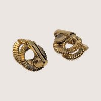 1980s Textured Gold Tone Swirl Clip On Earrings