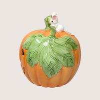1980s ROC Ceramic Pumpkin Jack O Lantern Mouse Figure