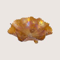 Antique Fenton Marigold Chrysanthemum Carnival Glass Footed Bowl