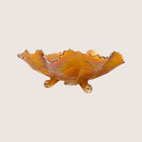 Antique Fenton Marigold Chrysanthemum Carnival Glass Footed Bowl