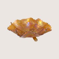 Antique Fenton Marigold Chrysanthemum Carnival Glass Footed Bowl