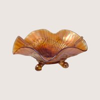 Antique Northwood Marigold Carnival Glass Ruffled Bowl