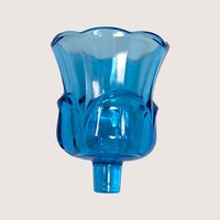 1970s Homco Blue Glass Tulip Peg Votive Candle Holder Pair