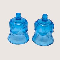 1970s Homco Blue Glass Tulip Peg Votive Candle Holder Pair