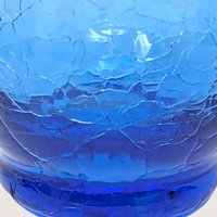1960s Cobalt Blue Crackle Glass Mini Basket Clear Handle