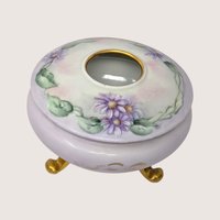 Antique Royal Austria Hand Painted Porcelain Footed Floral Hair Receiver
