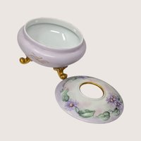 Antique Royal Austria Hand Painted Porcelain Footed Floral Hair Receiver