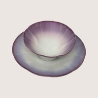 1920s Asian Porcelain Purple Ombre Fluted Condiment Dish Saucer Set