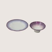 1920s Asian Porcelain Purple Ombre Fluted Condiment Dish Saucer Set