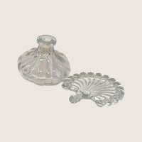 1960s Clear Glass Melon Perfume Bottle Beaded Fan Stopper