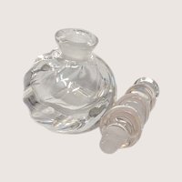 1980s Clear Glass Swirl Modernist Perfume Bottle Stacked Ball Stopper