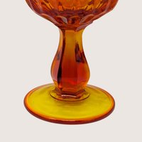 1960s Fenton Amberina Glass Ruffled Thumbprint Pedestal Compote