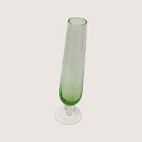 1960s Green Optic Swirl Glass Stemmed Bud Vase
