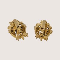 1970s Textured Gold Tone Multicolor Rhinestone Thistle Clip On Earrings