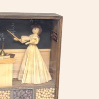 Vintage Corn Husk Doll Shadow Box Folk Art Schoolroom Scene