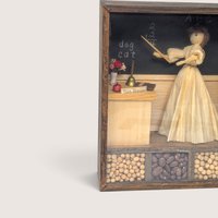 Vintage Schoolroom Diorama Corn Husk Doll Shadow Box