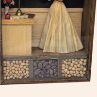 Vintage Corn Husk Doll Shadow Box Folk Art Schoolroom Scene