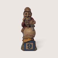 Vintage signed Tom Clark "Nine" figurine featuring a gnome sitting on a baseball atop a toy block numbered nine.