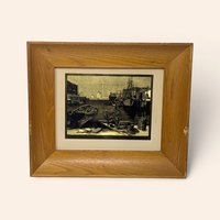 Vintage Lionel Barrymore Purdy's Basin gold foil etched print in a deep wooden frame.