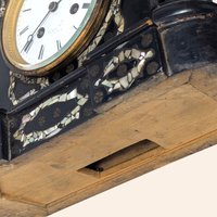 1880s Japy Freres French Black Lacquer Mother of Pearl Mantle Clock