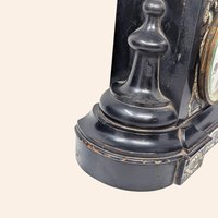 1880s Japy Freres French Black Lacquer Mother of Pearl Mantle Clock