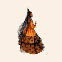 Vintage Spanish Senorita Doll in Orange Dress and Black Lace Mantilla