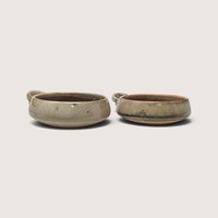 Set of 2 Vintage Handmade Stoneware Bowls with Swirls and Handles