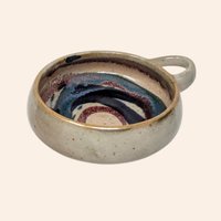 Set of 2 Handmade Stoneware Bowls with Swirls and Handles