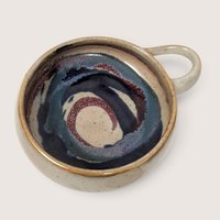 Set of 2 Vintage Handmade Stoneware Bowls with Swirls and Handles