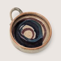 Set of 2 Vintage Handmade Stoneware Bowls with Swirls and Handles